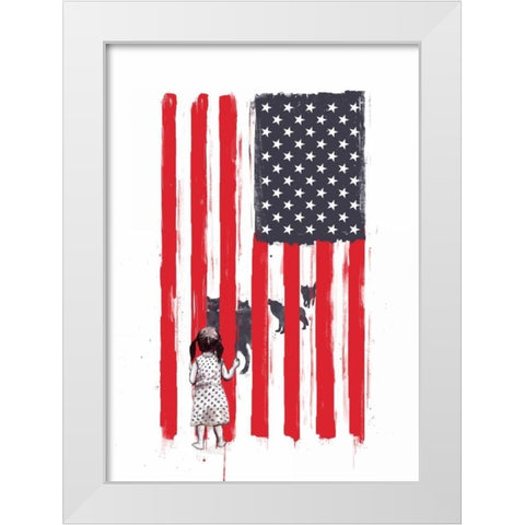 Little Girl and Wolves White Modern Wood Framed Art Print by Solti, Balazs