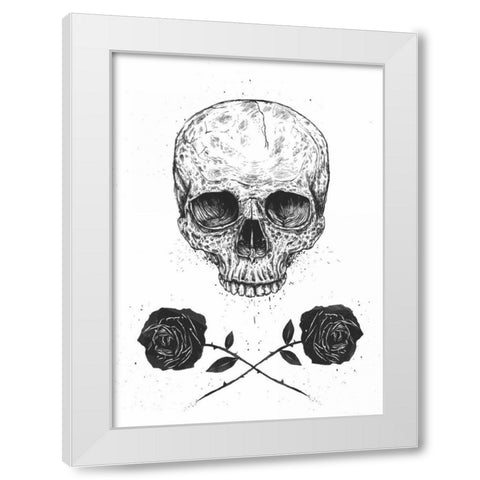 Skull N Roses White Modern Wood Framed Art Print by Solti, Balazs