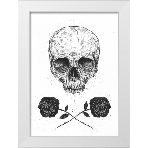 Skull N Roses White Modern Wood Framed Art Print by Solti, Balazs