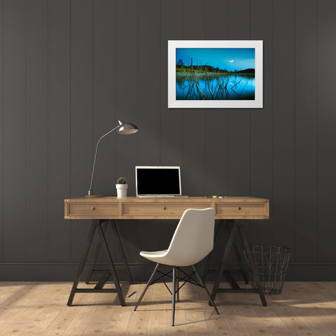 The Blue Lake White Modern Wood Framed Art Print by Sie, Lee