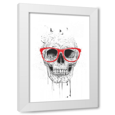 Skull With Red Glasses White Modern Wood Framed Art Print by Solti, Balazs