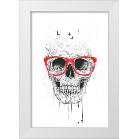 Skull With Red Glasses White Modern Wood Framed Art Print by Solti, Balazs