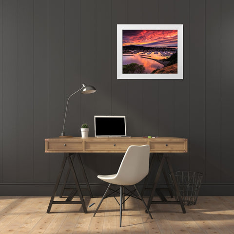 Red Sunset Over Harbor White Modern Wood Framed Art Print by Severn, Shawn/Corinne
