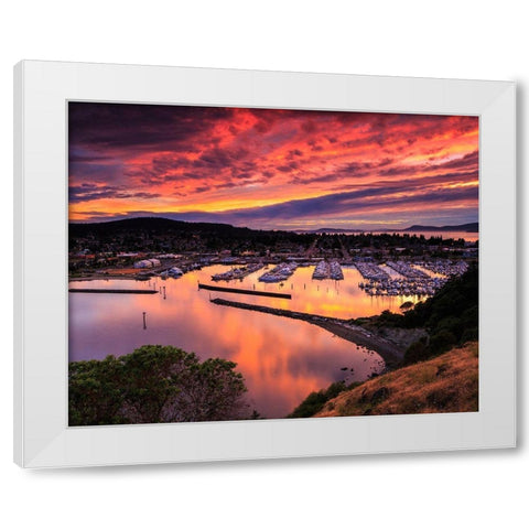 Red Sunset Over Harbor White Modern Wood Framed Art Print by Severn, Shawn/Corinne