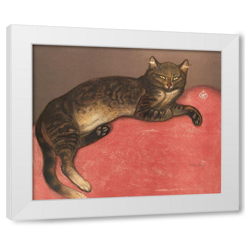 Cat on a Cusion White Modern Wood Framed Art Print by Steinlen, Theophile