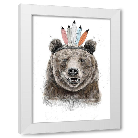 Festival Bear White Modern Wood Framed Art Print by Solti, Balazs