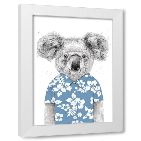 Summer Koala (Blue) White Modern Wood Framed Art Print by Solti, Balazs