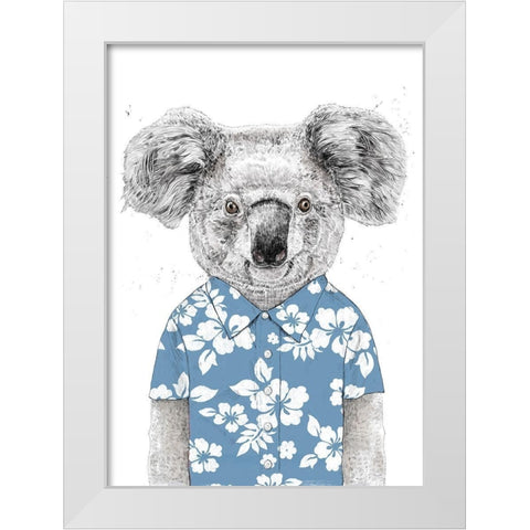 Summer Koala (Blue) White Modern Wood Framed Art Print by Solti, Balazs