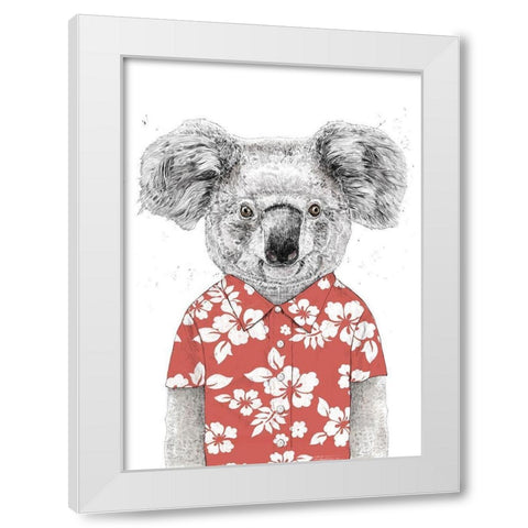 Summer Koala (Red) White Modern Wood Framed Art Print by Solti, Balazs