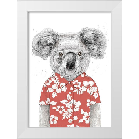 Summer Koala (Red) White Modern Wood Framed Art Print by Solti, Balazs
