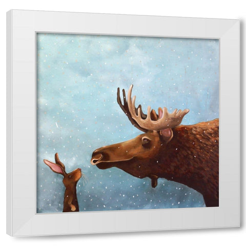 Moose and Rabbit White Modern Wood Framed Art Print by Stewart, Lucia