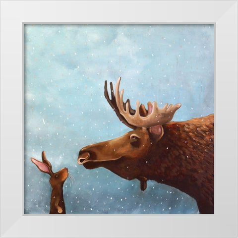 Moose and Rabbit White Modern Wood Framed Art Print by Stewart, Lucia