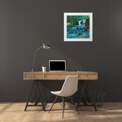Blue Duet White Modern Wood Framed Art Print by Saxon, Angela
