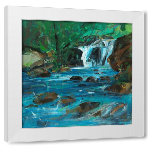 Blue Duet White Modern Wood Framed Art Print by Saxon, Angela