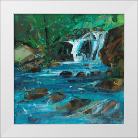 Blue Duet White Modern Wood Framed Art Print by Saxon, Angela