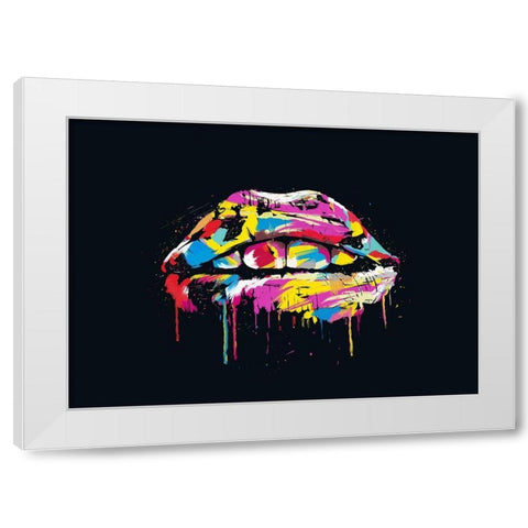 Colorful Lips White Modern Wood Framed Art Print by Solti, Balazs