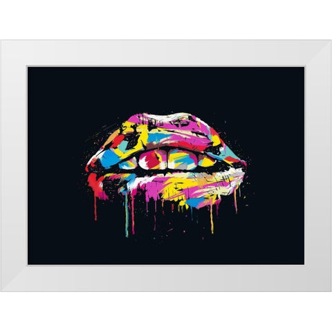Colorful Lips White Modern Wood Framed Art Print by Solti, Balazs