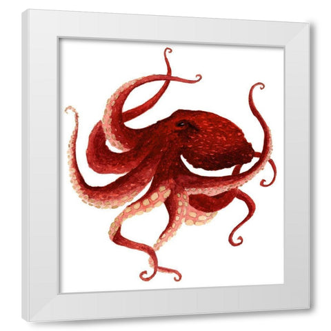 Giant Pacific Octopus - Red White Modern Wood Framed Art Print by Saylor, Jeannine
