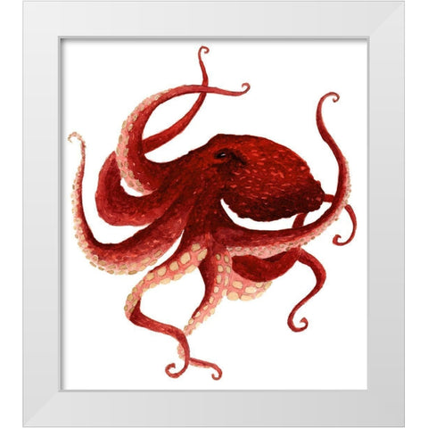 Giant Pacific Octopus - Red White Modern Wood Framed Art Print by Saylor, Jeannine