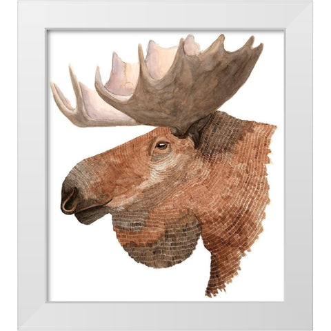 Moose White Modern Wood Framed Art Print by Saylor, Jeannine
