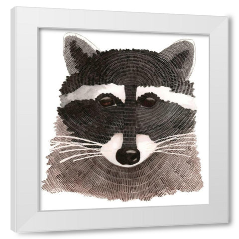 Raccoon White Modern Wood Framed Art Print by Saylor, Jeannine