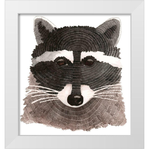 Raccoon White Modern Wood Framed Art Print by Saylor, Jeannine
