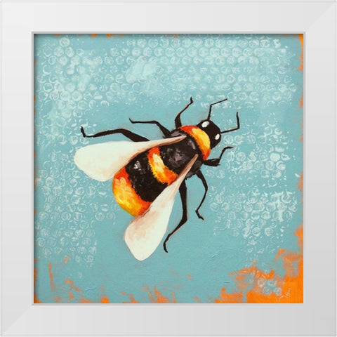 Bee Painting White Modern Wood Framed Art Print by Stewart, Lucia