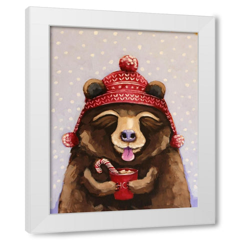 Hot Chocolate Bear White Modern Wood Framed Art Print by Stewart, Lucia