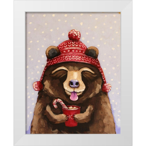 Hot Chocolate Bear White Modern Wood Framed Art Print by Stewart, Lucia