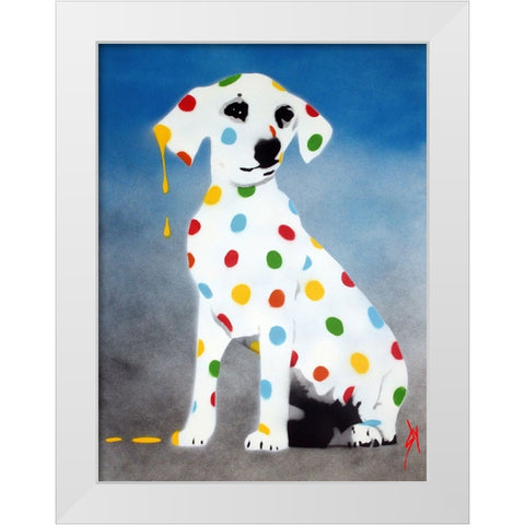 Damiens Dotty Spotty Dawg - Blue White Modern Wood Framed Art Print by Sly, Juan