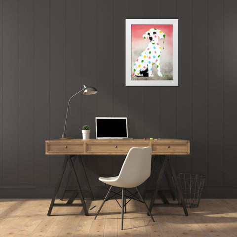 Damiens Dotty Spotty Dawg - Pink White Modern Wood Framed Art Print by Sly, Juan
