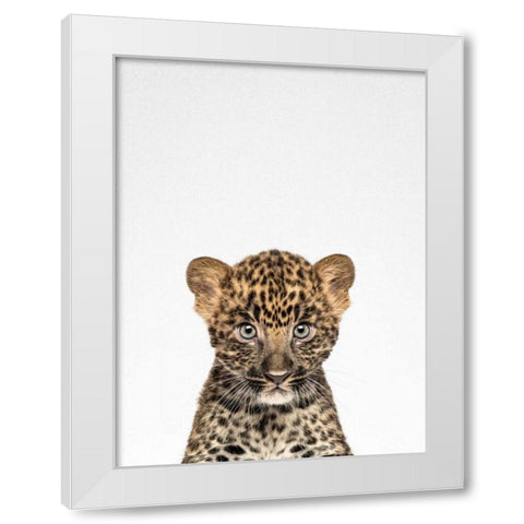 Leopard White Modern Wood Framed Art Print by Tai Prints
