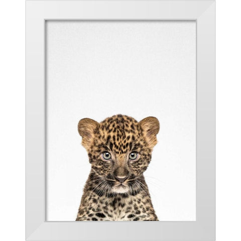 Leopard White Modern Wood Framed Art Print by Tai Prints