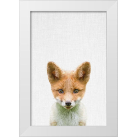 Baby Fox White Modern Wood Framed Art Print by Tai Prints