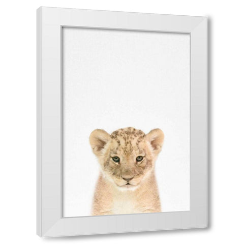 Baby Lion White Modern Wood Framed Art Print by Tai Prints
