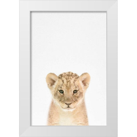 Baby Lion White Modern Wood Framed Art Print by Tai Prints