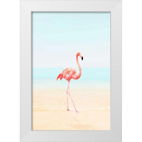 Flamingo on the Beach II White Modern Wood Framed Art Print by Tai Prints