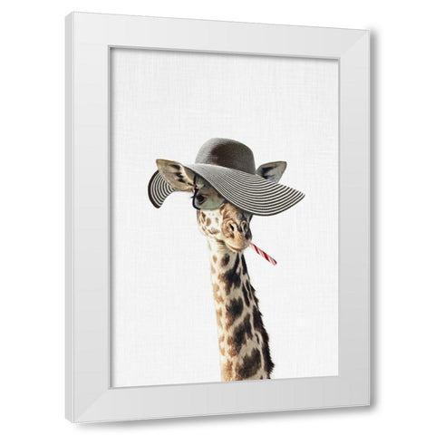 Giraffe Dressed in a Hat White Modern Wood Framed Art Print by Tai Prints