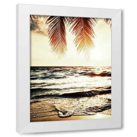 Night Beach White Modern Wood Framed Art Print by Tai Prints