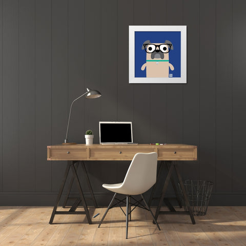 Bow Wow Pug White Modern Wood Framed Art Print by Todd Art