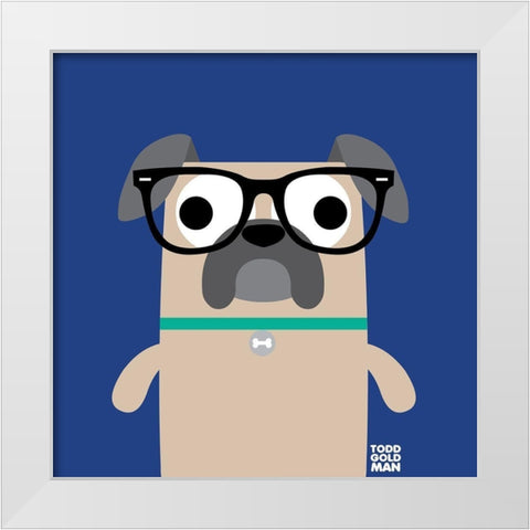 Bow Wow Pug White Modern Wood Framed Art Print by Todd Art