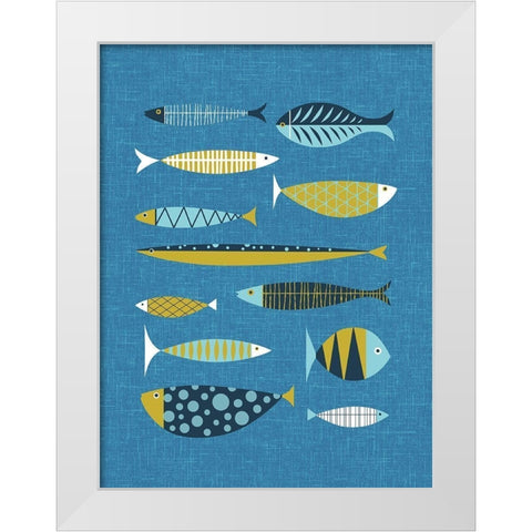 Scandia Fish Blue White Modern Wood Framed Art Print by Theodore, James