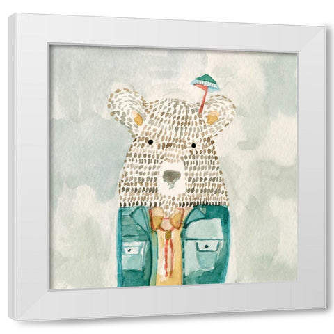 Mr. Bolo Bear White Modern Wood Framed Art Print by Timbrook, Natalie