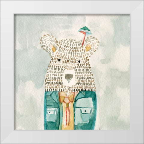 Mr. Bolo Bear White Modern Wood Framed Art Print by Timbrook, Natalie
