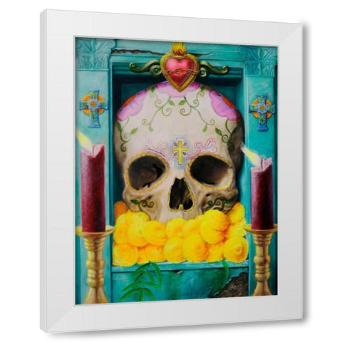 Calavera White Modern Wood Framed Art Print by Valadez, Robert