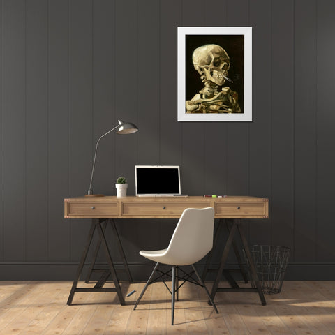 Skull with Burning Cigarette White Modern Wood Framed Art Print by Van Gogh, Vincent