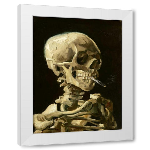 Skull with Burning Cigarette White Modern Wood Framed Art Print by Van Gogh, Vincent