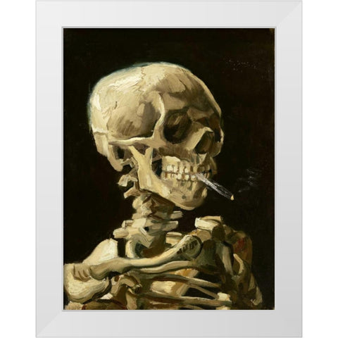 Skull with Burning Cigarette White Modern Wood Framed Art Print by Van Gogh, Vincent
