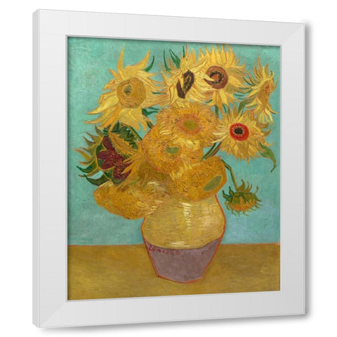Sunflowers 1889 White Modern Wood Framed Art Print by Van Gogh, Vincent