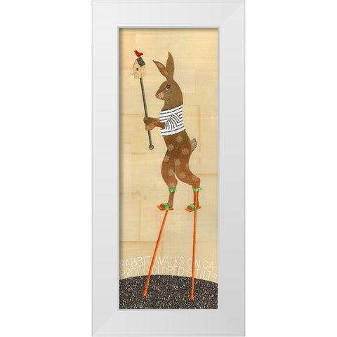 Rabbit on Stilts White Modern Wood Framed Art Print by Verhoeven, Judy